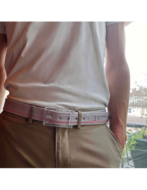 ceinture imprimée prince de galles beige portée