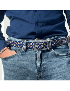 ceinture imprimée - Motif Morse bleu et rose portée - homme